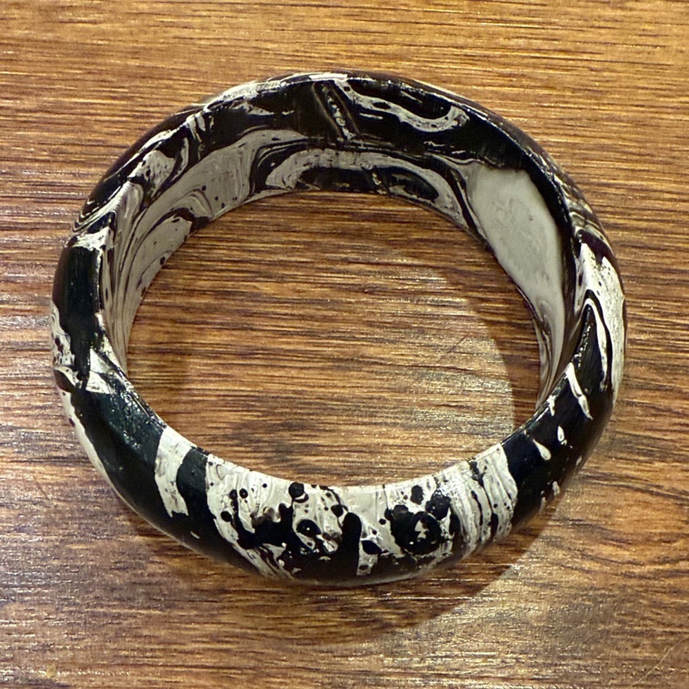 Black and White Marbled Wood Bangle Bracelet
